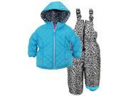 Pink Platinum Little Girls Snowsuit with Animal Print Accents Jacket and Ski Bib Turquoise 4T