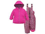 Pink Platinum Little Girls Snowsuit with Animal Print Accents Jacket and Ski Bib Pink 2T