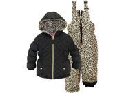 Pink Platinum Little Girls Animal Accents Snowsuit Puffer Jacket and Ski Bib Black 4