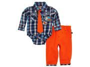 Dog Sport Baby Boys Safari Animals Plaid Bodysuit with Tie 2Pc Pant Set Orange 3 6 Months