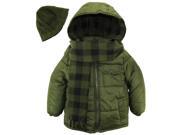 Ixtreme Little Boys Rip Stop Buffalo Plaid Puffer Winter Jacket Scarf Hat Set Forest 4