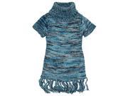 Dollhouse Little Girls Short Sleeve Turtleneck Cardigan Sweater with Fringes Blue 2T