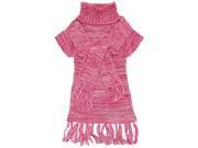 Dollhouse Little Girls Turtleneck Cardigan Sweater with Fringes and Scarf Pink 5 6