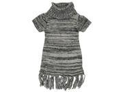 Dollhouse Little Girls Short Sleeve Turtleneck Cardigan Sweater with Fringes Black 2T