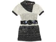 Dollhouse Little Girls Short Sleeve Cardigan Sweater with Elastic Belt Grey 5 6