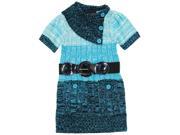 Dollhouse Little Girls Short Sleeve Cardigan Sweater with Elastic Belt Blue 5 6