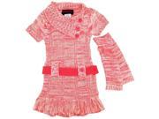 Dollhouse Little Girls Ruffled Belted Cardigan Sweater Dress with Arm Warmers Coral 4