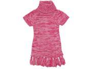 Dollhouse Little Girls Short Sleeve Turtleneck Cardigan Sweater with Fringes Pink 3T