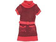 Dollhouse Little Girls Short Sleeve Turtleneck Cardigan Sweater with Belt Coral 4