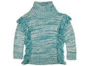 Dollhouse Little Girls Turtleneck Cardigan Sweater with Side Fringes Turquoise 4