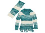 Dollhouse Little Girls Cardigan Sweater with Fringes and O ring Scarf Turquoise 5 6