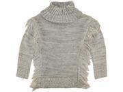 Dollhouse Little Girls Turtleneck Cardigan Sweater with Side Fringes Grey 4