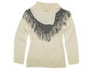 Dollhouse Little Girls Cardigan Sweater with Front Fringes and Pockets Off White 4