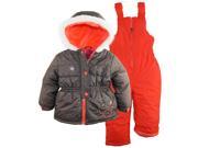 Rugged Bear Little Girls Two Piece Snowsuit and Jacket Set with Flower Detail Ebony 3T
