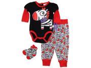 Duck Goose Baby Girls Zebra Bodysuit Terry Pant and Socks 3Pc Gift Set Red 3 6 Months
