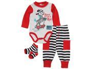 Duck Goose Baby Boys Zebra On A Roll Bodysuit Terry Pant and Socks 3Pc Gift Set Red 6 9 Months