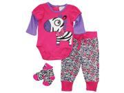 Duck Goose Baby Girls Zebra Bodysuit Terry Pant and Socks 3Pc Gift Set Purple 0 3 Months