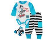 Duck Goose Baby Boys Zebra On A Roll Bodysuit Terry Pant and Socks 3Pc Gift Set Blue 6 9 Months