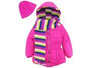 Pink Platinum Little Girls Puffer Coat Set with Stripe Lining Scarf and Hat Bright Pink 4