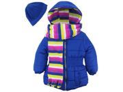 Pink Platinum Little Girls Puffer Coat with Stripe Lining Scarf and Hat Royal 4T