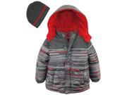 Ixtreme Little Boys Multicolor Square Hooded Winter Puffer Jacket with Free Hat Charcoal 5