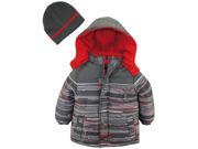 Ixtreme Little Boys Multicolor Square Hooded Winter Puffer Jacket with Hat Charcoal 4T