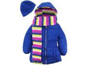 Pink Platinum Little Girls Puffer Coat Set with Stripe Lining Scarf and Hat Royal 6X