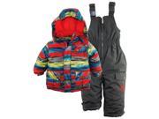 Rugged Bear Baby Boys Multi color Stripe Brush Paint Winter Ski Jacket Snowsuit Ski Bib Snowboard Gray 24 Months