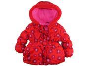 Platinum Toddler Girls Floral Print Hooded Puffer Winter Jacket Coat with Bow Red 4T