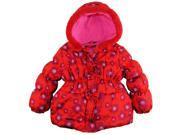 Platinum Little Girls Floral Print Hooded Puffer Winter Jacket Coat with Bow Red 5 6