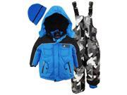 Ixtreme Little Boys Heavy Weight Skiing Snowsuit Jacket Print Bib Bonus Hat Blue 2T