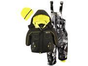 Ixtreme Little Boys Heavy Weight Skiing Snowsuit Jacket Print Bib Bonus Hat Black 3T