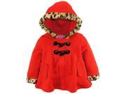 Wippette Little Girls Solid Toggle Fleece Jacket with Animal Print Trim Hoodie Red 4T