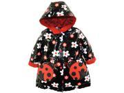 Wippette Toddler Girls Hooded Ladybug with Flowers Raincoat Jacket Black 4T