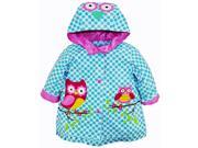 Wippette Toddler Girls Waterproof Vinyl Hooded Owl Raincoat Jacket Blue 3T