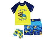 Wippette Toddler Boys Swimwear Turtle Rashguard Top Swim Trunk with Flip Flops Acid 3T