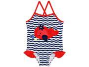 Wippette Baby Girls Cute Whale with Stripe Waves One Piece Swimsuit Navy 12 Months