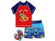 Wippette Baby Boys Swimwear Turtle Rashguard Top Swim Trunk with Flip Flops Red 12 Months