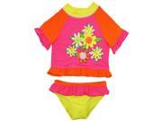 Wippette Baby Girls Assorted Flowers 2 Piece Swimsuit Rashguard Bikini Pink 24 Months