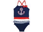 Wippette Toddler Girls Anchor 2 Piece Swimsuit Rashguard with Bow Navy 2T