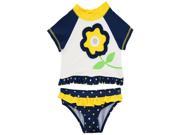 Wippette Baby Girls Cute Gold Flower and Polka Dot 2 Piece Swimsuit Rashguard Navy 18 Months