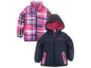 Rugged Bear Girls 2 in 1 Hooded Systems Winter Coat Plaid Quilted Puffer Jacket Navy 6X