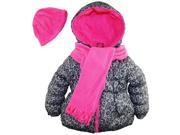 Pink Platinum Baby Girls Puffer Jacket Cheetah Winter Coat Hat Scarf Grey 18 Months