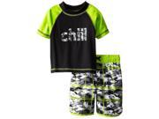 iXtreme Toddler Boy Swimwear Chill Camo Short Sleeve Rashguard Swim Board Short Trunk Grey 2T