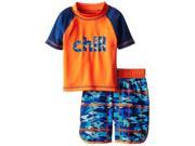 iXtreme Toddler Boy Swimwear Chill Camo Short Sleeve Rashguard Swim Board Short Trunk Navy 4T
