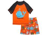 iXtreme Baby Boys Infant Swimwear Cute Whale Short Sleeve Rashguard Swim Board Short Trunk Orange 24 Months