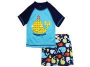 iXtreme Toddler Boys Swimwear Cute Whale Short Sleeve Rashguard Top Board Short Swim Trunk Set Navy 3T