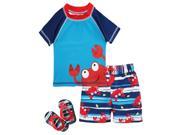 Wippette Baby Toddler Boys Swimwear Cute Crabby Rashguard Top Board Swim Trunk with Flip Flops Navy 18 Months