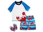 Wippette Baby Toddler Boys Swimwear Cute Crabby Rashguard Top Board Swim Trunk with Flip Flops Red 18 Months