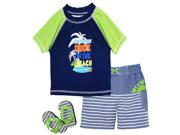 Wippette Baby Toddler Boys Swimwear Palm Tree Rashguard Top Board Swim Trunk with Flip Flops Navy 24 Months